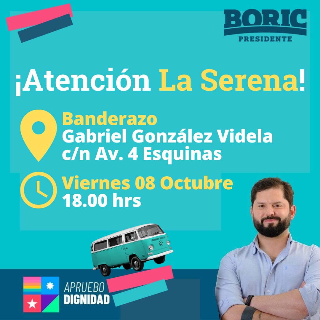 FrenteAmplioIV's tweet photo. 🌳#Seguimos en los barrios de #LaSerena conversando con los vecinos e invitando a la ciudadanía a votar por @gabrielboric este 21 Nov. 📌Nos vemos este Viernes 8 Oct en 4esq c/n G.G.Videla desde las 18hrs. Corre la voz. Súmate. 🌳🚩🧔🏻✊🌳 https://t.co/SMxvSIzu0z