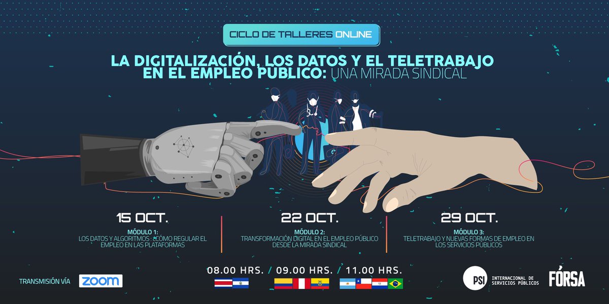 [ 📣ATENCIÓN JÓVENES] Agenda las fechas para el primer ciclo de talleres regionales “La Digitalización, los datos y el teletrabajo en el empleo público : una mirada sindical”
✅Para participar en el primer módulo, te invitamos a inscribirte ✍🏻us02web.zoom.us/meeting/regist…
@geici_maiara