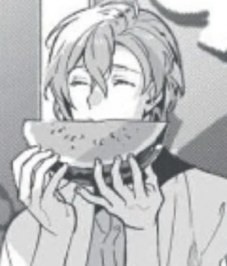 HE LOOKS SO HAPPY WITH HIS WATERMELON T^T 