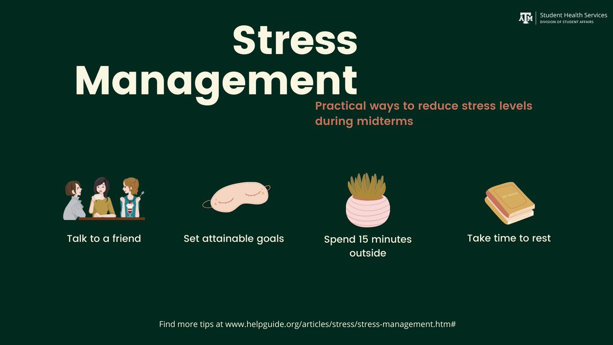 Are you feeling stressed or overwhelmed by midterms? Try one or more of these tips to help manage your stress! #BTHOMidterms