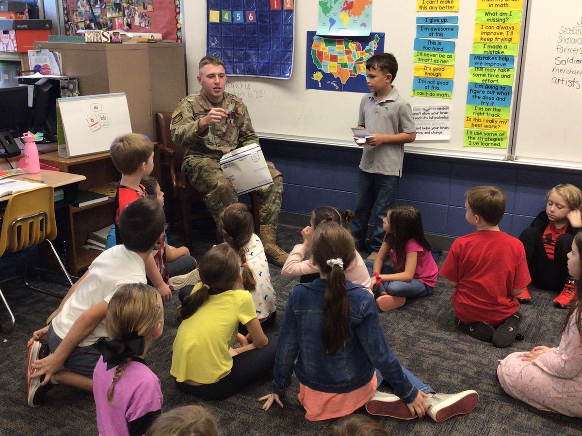 2ndwithMrsZ's tweet photo. We had a special guest visit us all the way from the Air Force in Arizona!  Thank you Jacob Thomas for coming to tell us about Flat Stanley’s visit as well &amp; answer all of our questions about the Air Force! Especially thank you for your service &amp; helping to protect all of us! https://t.co/wSICbIkklg