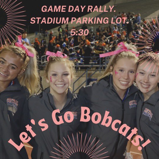 GAME DAY‼️
🏈vs Midland High 
📍SA Stadium ⏰ 7:00
 Pre game rally
📍Glenn practice Field on the home side of San Angelo Stadium ⏰5:30
📣 Bobcat fans! Be there, be loud, and WEAR PINK! 💖 #BTLTCCF