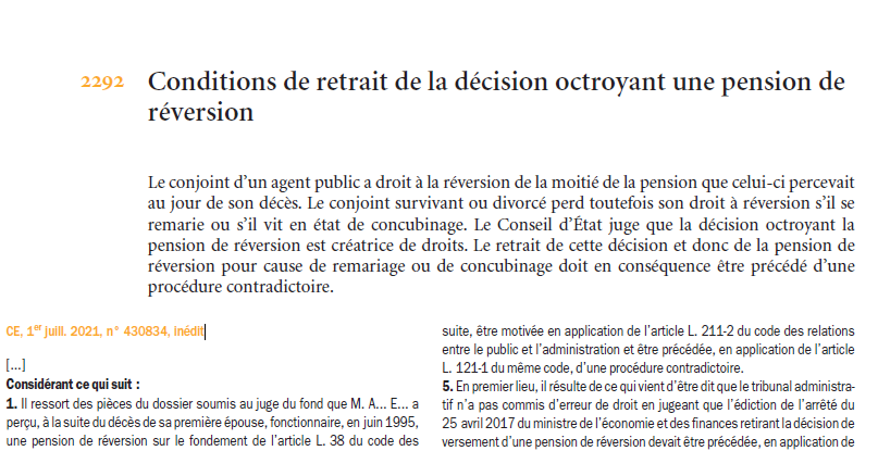 JCPA1's tweet photo. A paraître (n° 41-2021) : 📢une nouvelle chronique de droit de l’administration numérique par @PhCossalter et Hicham Rassafi-Guibal  

+
✔ Conditions de retrait de la décision octroyant une pension de réversion (CE, 1er juill. 2021, n° 430834), conclusions F. Dieu https://t.co/W21XZaUrPM