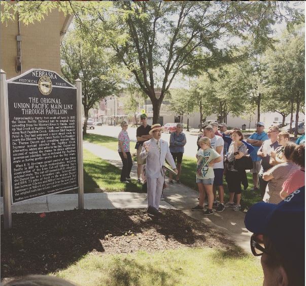 SarpyMuseum's tweet photo. #ThrowbackThursday to our executive director Ben Justman giving a historic Papillion walking tour in 2018! 
Ben will be giving another tour this year on October 23 from 1pm-2:30pm. Meet at Portal School. Free and open to the public!

#Papio150 #HistoricPapillion #SarpyHistory https://t.co/EOpivnx1yT