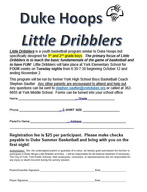 YorkDukeBoysBB's tweet photo. Duke Hoops Little Dribblers for Boys for all 1st &amp; 2nd graders starts next week!  Info has been sent home with your child or check with your school office!
#yorkdukes https://t.co/7b3DfWV9MQ