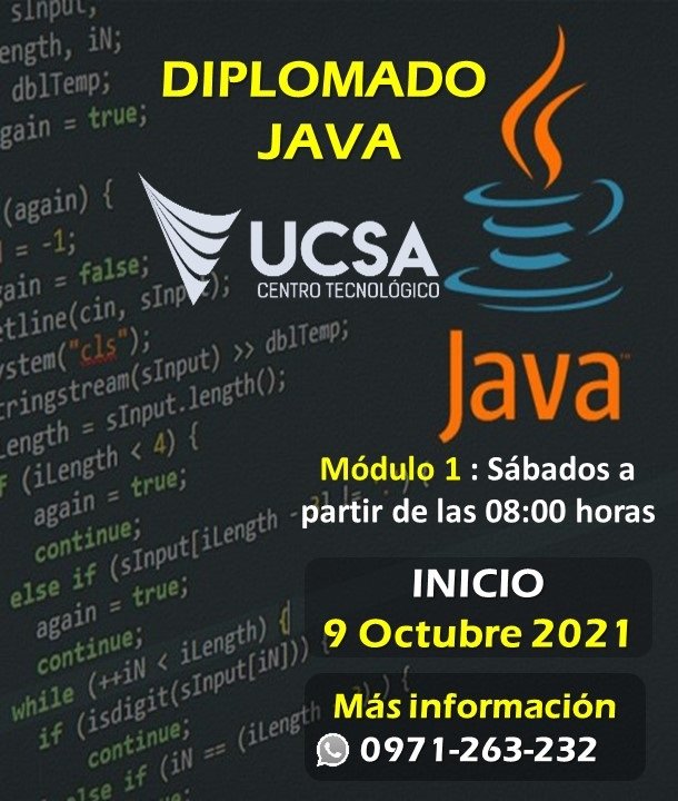 ucsa_ct's tweet photo. Inicio Curso de Programación en Java - Módulo 1: Intro Java + Lambda Expressions - Online

Java es un lenguaje de programación orientado a objetos que es muy utilizado para el desarrollo de aplicaciones.

Contacto:
WhatsApp: 0971-263-232 https://t.co/3OuKDTAlm4