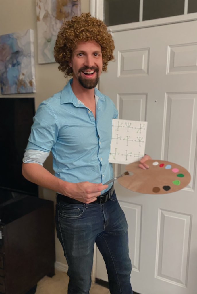 TitanBrummond's tweet photo. What’s more groovy than Bob Ross painting happy little graphs? #LSWSpiritWeek https://t.co/mTVj4c12ds