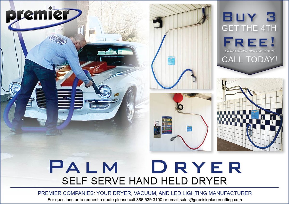Buy 3 Palm Drys and get the 4th one FREE!!
Valid from 10/1-10/31/2021
#carwash #carwashvacuum #carwashequipment