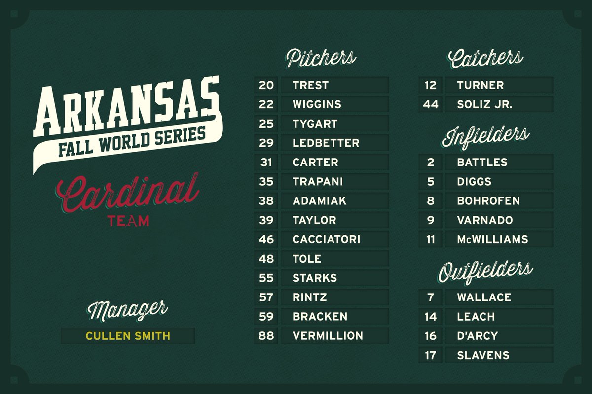 RazorbackBSB's tweet photo. Fall World Series starts tomorrow.

Cardinal vs. White. Who ya got? https://t.co/f6KlpvroQz