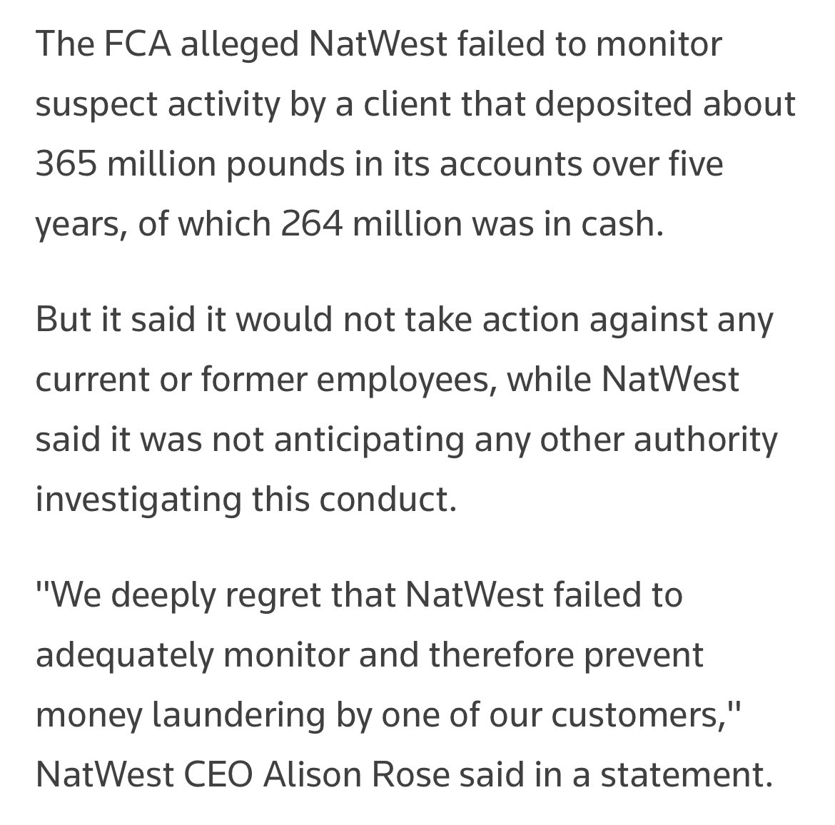 What I find amazing about this: the client must’ve brought at least *6,000 kg* of banknotes to NatWest (assuming it was in GBP). Easy to miss, eh? reuters.com/business/finan…