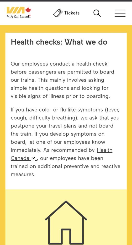rlwaldie's tweet photo. Hey @VIA_Rail how come your employees didn't do this when boarding train 67 in Montreal? The person next to me has a several symptoms but no one asked us anything about symptoms before or since boarding. I have no option but to sit here and hope. #Covid_19 https://t.co/2r3b7rQKcs