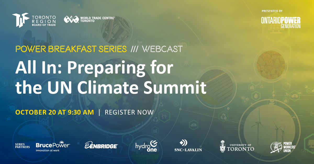 Later this month, countries will gather in Glasgow for the UN Climate Change Summit, with this year’s stakes higher than ever. Our expert panel will discuss these global issues and their implications on Canadian economic growth. #PowerBreakfast

Register: bit.ly/2YmDbip