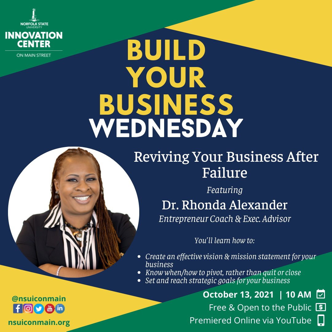 NSUIConMain's tweet photo. All entrepreneurs have their share of failures from time to time -- from unsuccessful launches to coming under tough times. Learn how to pivot and reset your business strategy to make it stronger than before in this month's Build Your Business Wednesday! https://t.co/6n80AWwtOh https://t.co/BDpk9xaFo2