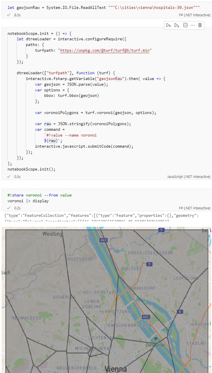 florence_dev's tweet image. #dotnetinteractive is really good when you want to combine #javascript with #fsharp/#csharp . I needed to union functionalities of NetTopologySuite and @turfjs
 (screen just shows how to achieve it, not what I'm actually doing).