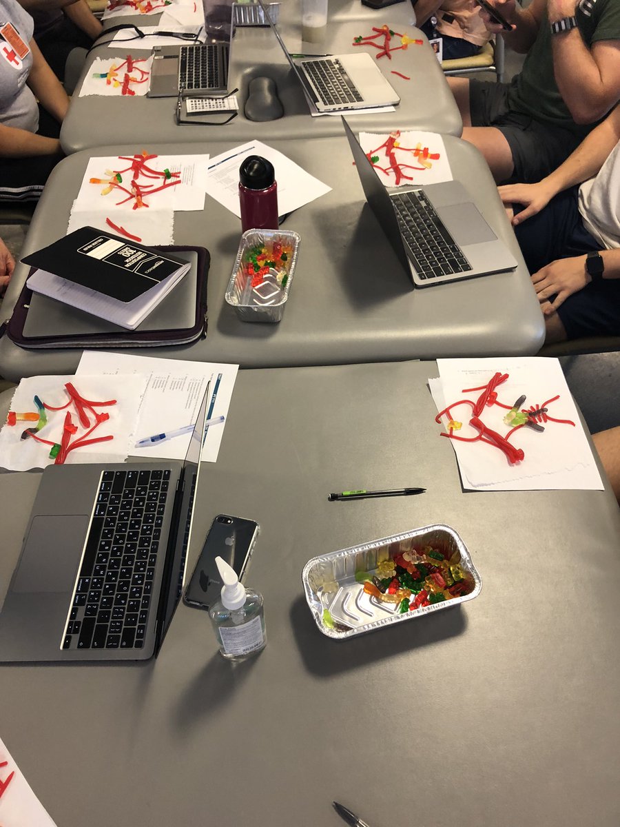 In “candy month” (aka October) my students re-created the circle of Willis using Twizzlers and gummy worms! Gummy bears indicated common berry aneurysm locations. Inspired by @TheBreakfasteur