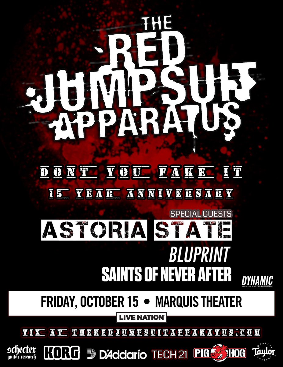 ⚔️SAINTS⚔️
Who will we see with @redjumpsuit and <a href="/AstoriaState/">AstoriaState</a> on 10/15? We’re ready Denver, are you? 🖤
#SONAband #ColoradoMusic