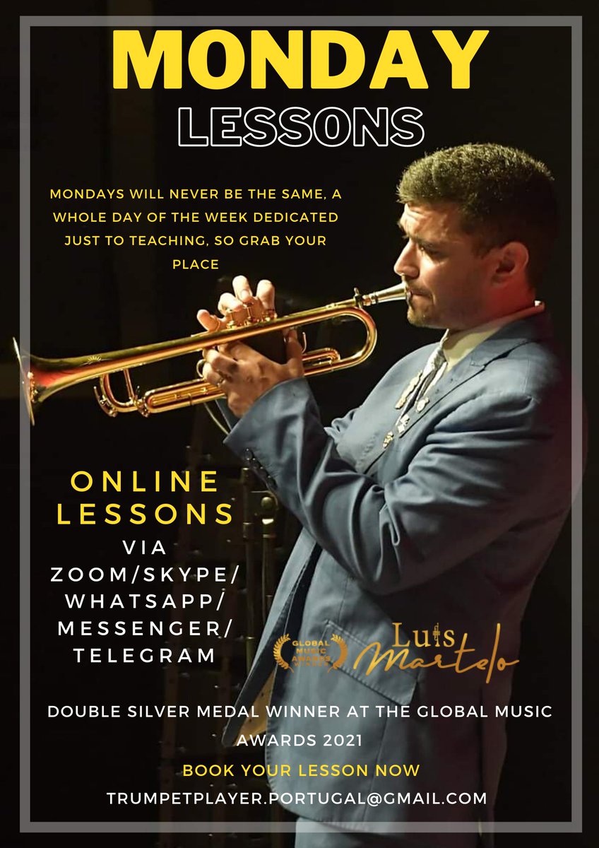 Luism_trumpet's tweet image. Contact me now by private message or by email to Trumpetplayer.portugal@gmail.com 🎺❤

Lessons available in English, Portuguese and Spanish in slots of 30 or 60 minutes ❤🎺

#trumpet #trompete #trumpetlessons #lesson #Brass #music