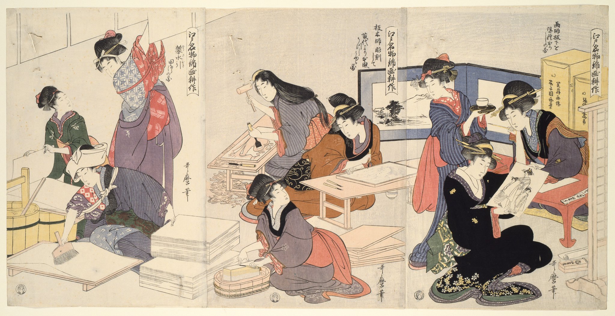 “Artist, Block Carver, Applying Sizing (Eshi, hangashi, dosa-biki), from th...