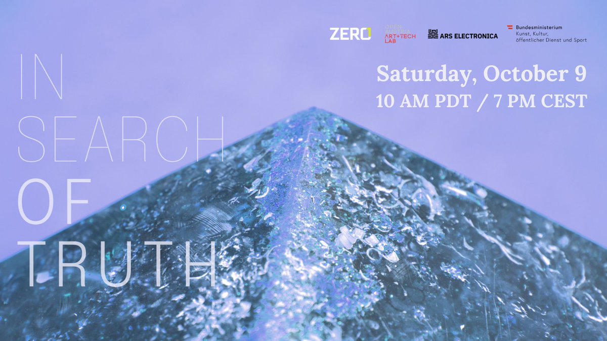 ZERO1_ART's tweet photo. This Saturday at 10 AM PDT, join us for presentations by 7 Bay Area-based artists participating in Impact Art AT, an online creative exchange exploring the theme “In Search of Truth” 🔎 using new media art.

Register here: https://t.co/VQxcVoRN2v https://t.co/VqvOfmYuWv