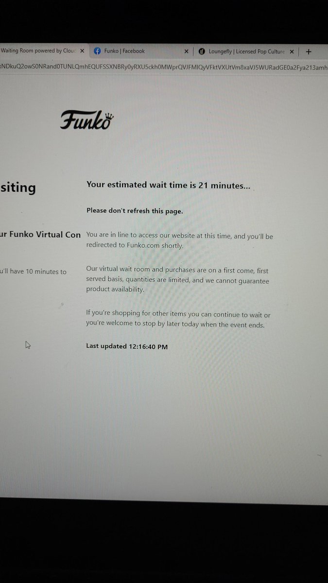 SamsaraShan's tweet photo. #funko you should have done a #lottery! I went from 2 minutes to 21 minutes and I haven't refreshed. #funkofail #FunkoNYCC https://t.co/Hid0WvqZMQ