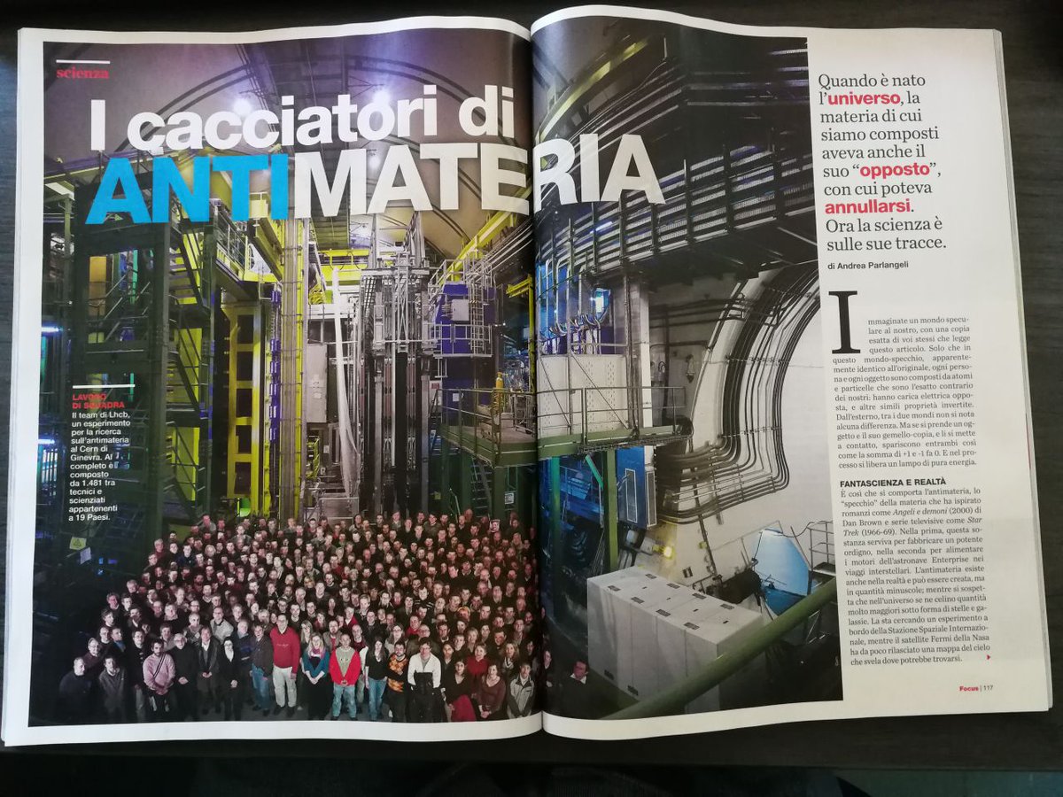 'The antimatter hunters', nice article about antimatter, @LHCbExperiment but also @AMS_02 and Fermilat, in this issue of @Focus_it. With a nice picture of our collaboration and an interview of Giovanni Passaleva, former LHCb spokeperson.