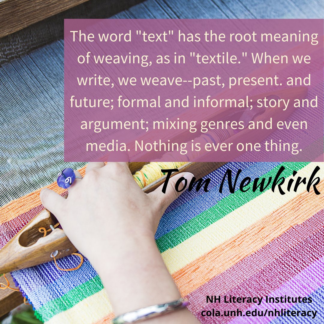 UNHLit's tweet photo. Saw this excellent tweet from @Tom_Newkirk and made it into a little graphic so we could all appreciate it. 

#NHLit #UNHLit #UNHLiteracy #NHLI #SummerLiteracyInstitutes #literacy #COLAstrong #UNHGradSchool #education #teachers #LTT #LearningThroughTeaching #WednesdayWisdom https://t.co/sDdfrN9U5h