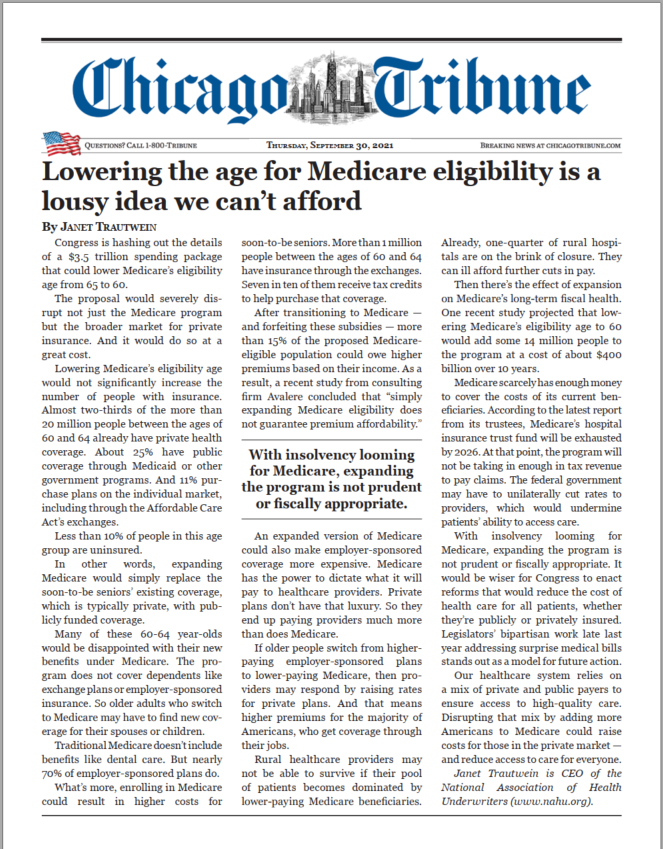 IUnderwriters's tweet photo. Great news – the Chicago Tribune published NAHU's Medicare to 60 op-ed today. The Tribune is one of the biggest papers in the country! We are thrilled with this fantastic media coverage. Please take a few minutes to read and share! https://t.co/POrIrFzUZl