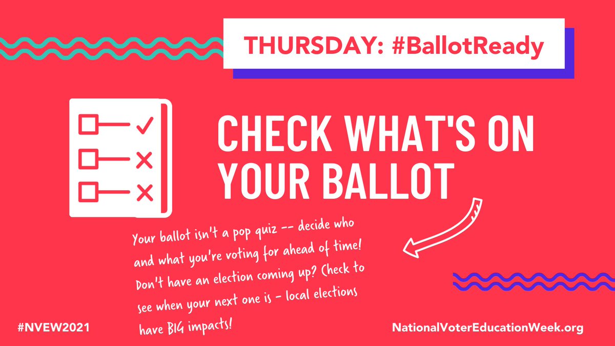 Even in non-federal election years, millions of Americans have important choices to make for their communities — 3️⃣ 5️⃣ states have elections this November! Do you know what's on your ballot? Get #BallotReady ➡️ weall.vote/ballot #NVEW2021🗳