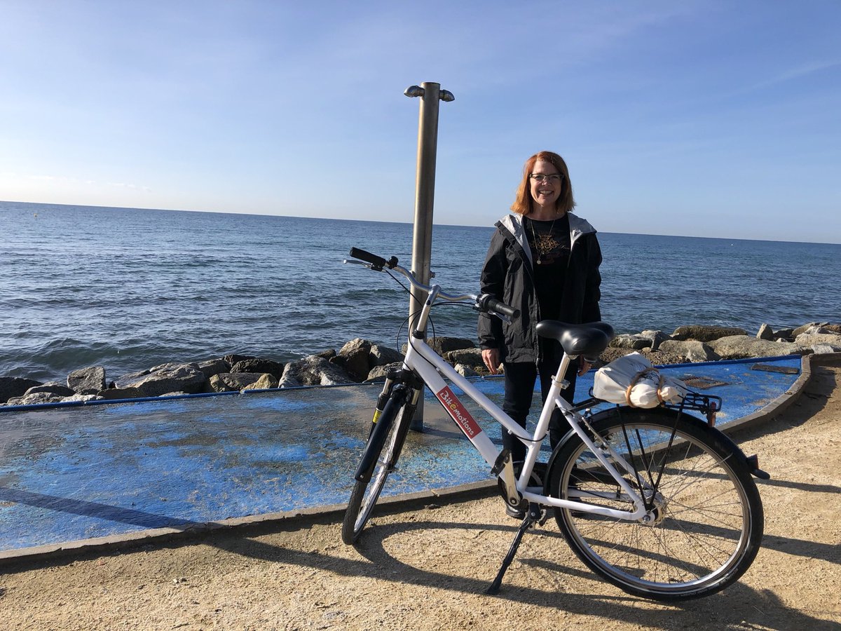 JillMWarren's tweet photo. Checking out the newly signed #EuroVelo8 #MedCycleRoute along the coast near Barcelona with enthusiastic fellow #EuroVeloConference2021 attendees 🚲❤️☀️ https://t.co/GjKzENXeUn