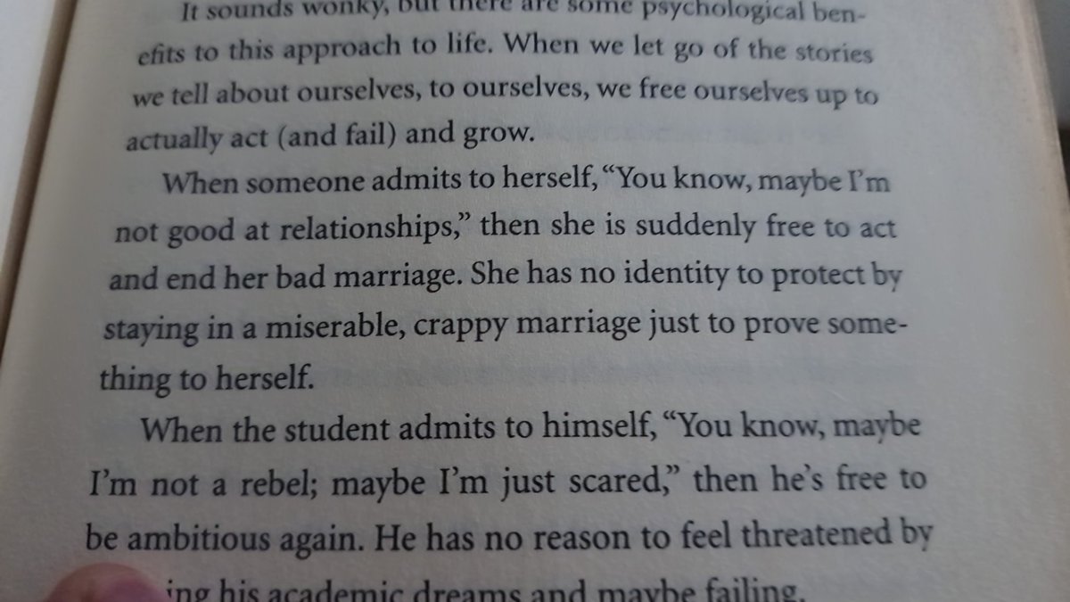 Hi @IAmMarkManson I see your point on 'not knowing yourself' is actually good and 'knowing yourself' can be dangerous. But here if she doesn't know this thing about herself that she isn't good with relationships, she would have never been able to get out of the crappy marriage?