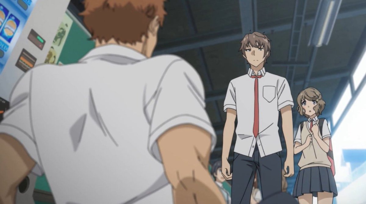 shittyanimedets's tweet photo. In Rascal Does Not Dream of Bunny Girl Senpai (2018), Sakuta tells Maezawa that he stepped in poop with the same shoe he kicked him in the face with. This is a shitty detail. https://t.co/GpDcfZUQB8