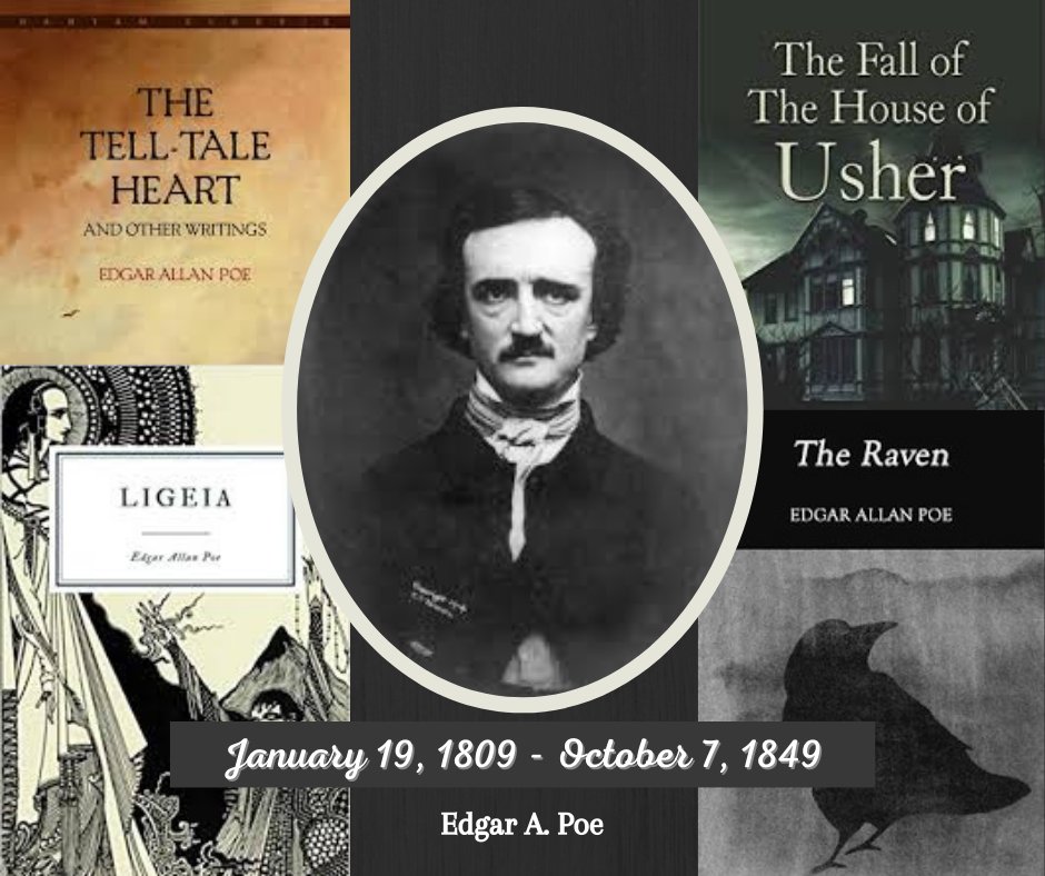 bfm_author's tweet photo. Edgar Allan Poe is the focus of Lit History this week. Poe, an author of many wicked works, was found delirious &amp; wandering the streets of Baltimore on October 3, 1849. Poe, was admitted to the hospital, which led to his death 4 days later. Poe's works is your fav? #edgarallanpoe https://t.co/x73I756WJH