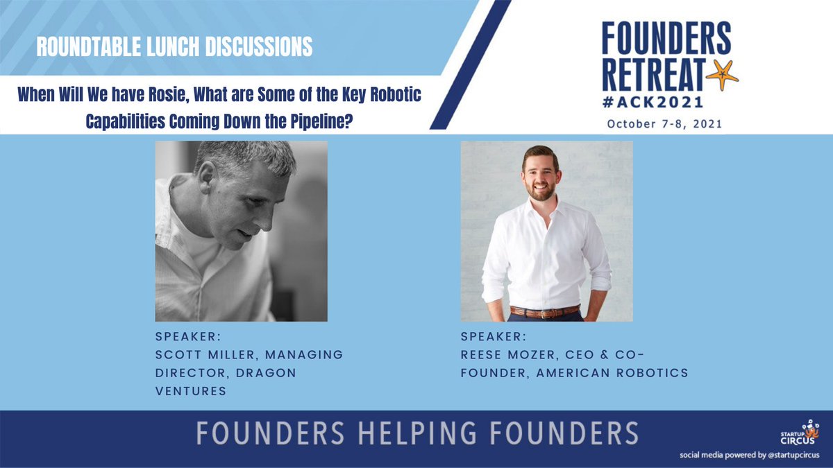 ACKCONF's tweet photo. @ReeseMozer CEO of @AmericanRobotic speaking on robotic capabilities on the horizon with Scott Miller, Managing Director, Dragon Ventures. #ACK2021 https://t.co/sh6bcAiAEf
