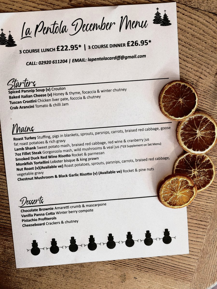 🎄CHRISTMAS MENU DROP🎄

The menu is ready &amp; so are we! (Sort of) 

Email any requests for dates &amp; we will see what we can do 😊🤞
lapentolacardiff@gmail.com

Please note: This will be the only menu running throughout December apart from Sunday Lunch!