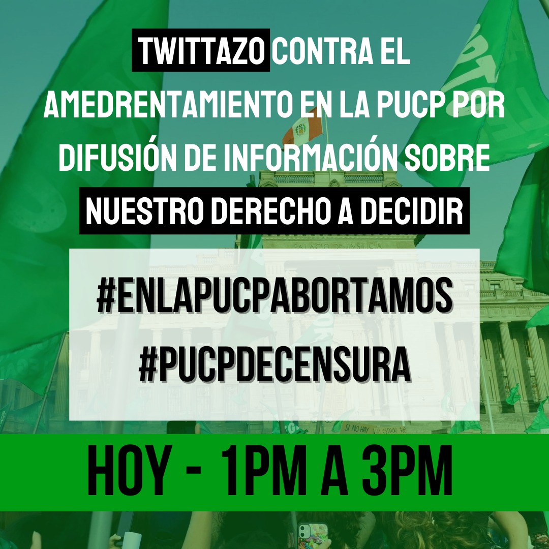 parocolectiva's tweet photo. La @pucp inicia proceso disciplinario a estudiantes por difundir información levantada desde la Asamblea #28S del presente año. Por ello, nos sumamos a su convocatoria de tuitazo de 1 a 3 pm con los HT #EnlaPUCPAbortamos #PUCPdeCensura https://t.co/YWWOYvvJbx