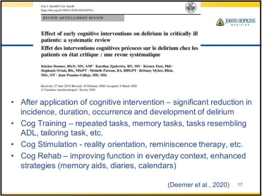 Effect of early cognitive interventions on delirium in critically ill patients: 

A systematic review via <a href="/KellyCasey_OT/">Kelly OT</a> and <a href="/trecole7/">Therese Cole</a>

bit.ly/3156Drg
#icurehab #delirium