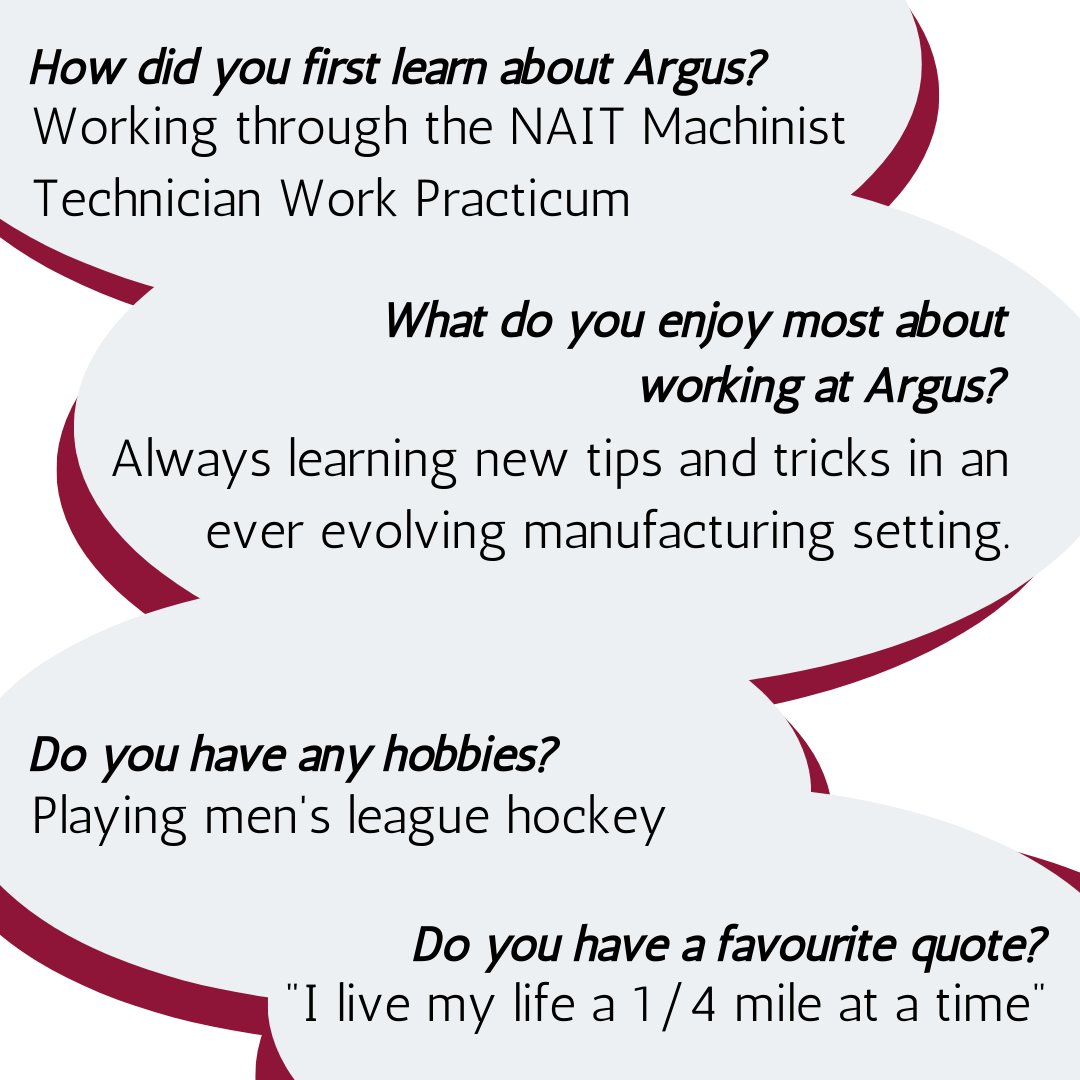 argusinnovates's tweet photo. Meet Jordan!
Jordan has been with Argus since 2013 and is a machinist in our Nisku facility. Thank you for your hard work and machining skills, Jordan! #Argus #ArgusMachine #EmployeeAppreciation #Yeg https://t.co/sYKIDg5X69
