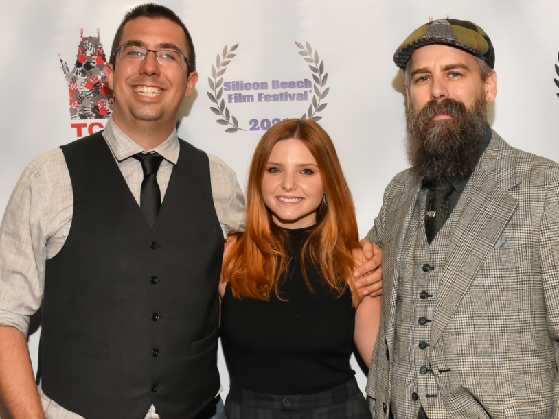 littletoyboat's tweet photo. Look at me being all fancy on the red carpet with @ChloeCsengery and Josh Ferguson at the @ChineseTheatres. @SILICONBEACHff was great! https://t.co/w1pcYkeykz