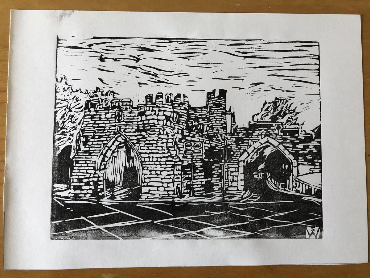 shaunaldo1's tweet photo. Carrying on from where I left off with my York print, #Walmgatebar! Progress made. A little dark n heavy in the ink ,but liking the texture of the road making it very gravely and pot holes. Which you can never get away from on the roads of York. #linocut #york #artwork #printing https://t.co/u75TQ8yAfS