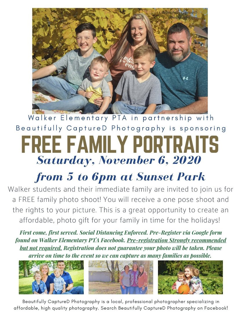 Free Family Portraits for Walker families! Hosted by our amazing Walker PTA!!!