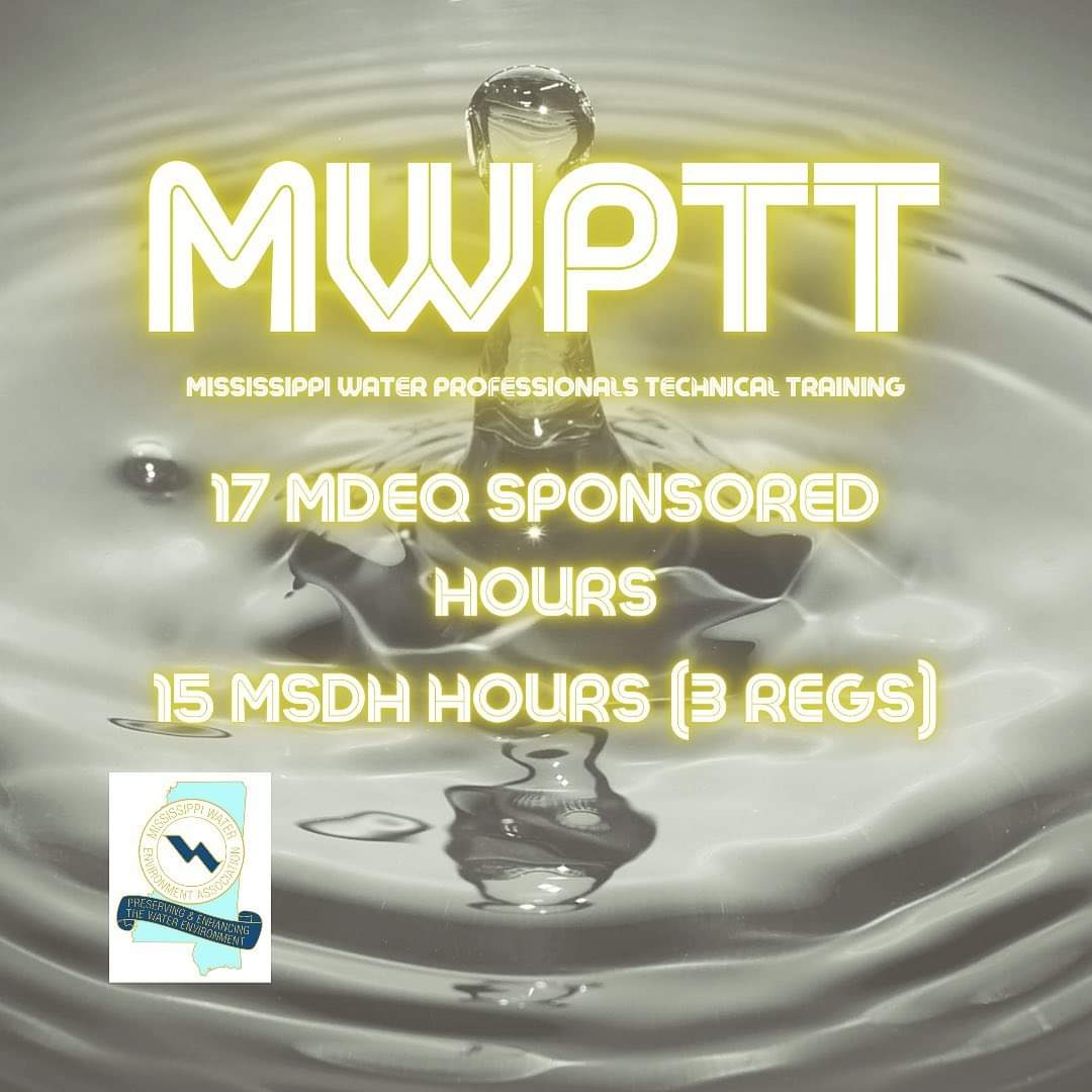 REGISTER TODAY for the 2021 Mississippi Water Professionals Technical Training to be held in Vicksburg on November 3 &amp; 4. This training has been approved for 17 MDEQ SPONSORED HOURS and 15 MSDH HOURS (3 Regulatory) You don’t want to miss this event.
mswea.org/meetinginfo.php