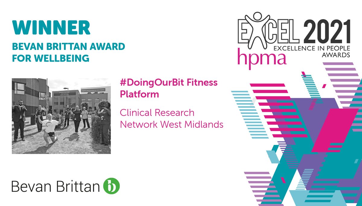 Congratulations to the winners of the @BevanBrittanLLP Award for Wellbeing
– Clinical Research Network West Midlands. Excellent work! @CRN_WMid @_ActionGroup #HPMAAwards #DoingOurBit