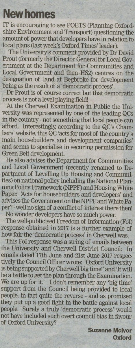 CherwellWatch's tweet photo. Developers have too much influence in planning; they also have too much influence on Councils. Lets not forget that Cherwell bias in favour of letting Oxford University build on our green belt is a documented fact. https://t.co/lsSmI6L9Gq