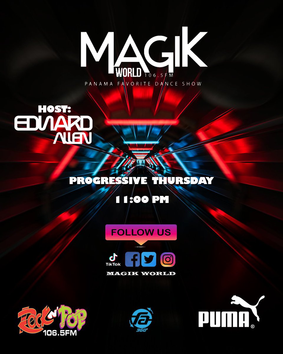 magik_world's tweet photo. Panama Favorite Dance Show with @DjEdwardAllen  for @RocknPop1065 ▪ Monday to Friday at 11:00 PM]
Listen to us from your #smartphone with the app #FA360  https://t.co/BuWJ13kT8Y and channel 854 of @TigoPanama 
🔷 Today: Progressives Thursday 11:00 PM
#magikworld #thursday https://t.co/wQSs02vJWp