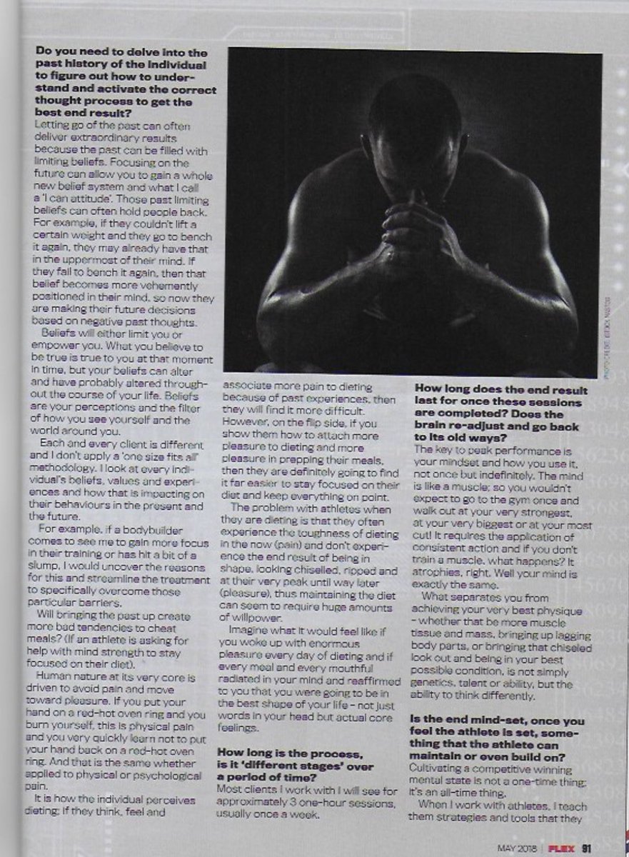 hypnosis_expert's tweet photo. #Hypnosis Expert #Hypnotherapy 

#Flex #FlexMagazine 💪🏻💪🏻Article #MentalToughness #GettingIntoTheZone #HypnosisForMentalStrength💥 

#BodyBuilding #BodyBuildingMotivation #FitnessMotivation #BrainPower #Gym #GymMotivation #MentalHealth #DorianYates #ArnoldSchwarzenegger https://t.co/slfHIA0hf2