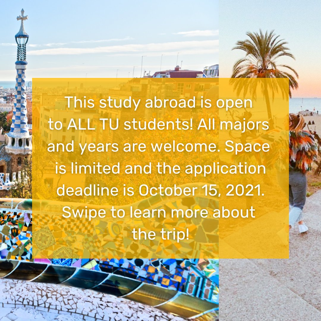 TUCareer's tweet photo. Immerse yourself in Spanish culture while earning credit and preparing for your career. Join us Spring Break 2022 to study abroad in Barcelona! Link in bio for additional info and how to apply💃🏻 https://t.co/OpwniXygDg