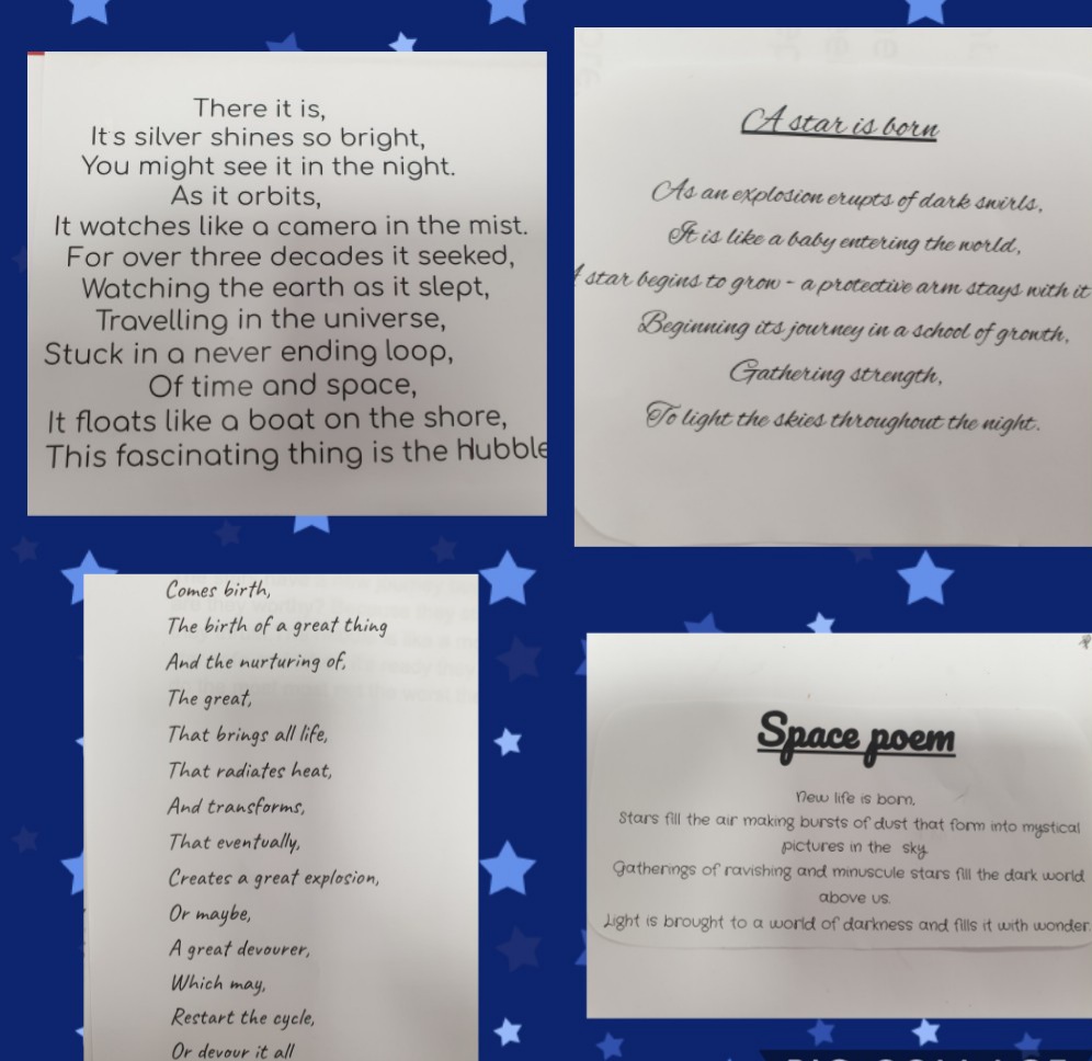 Seaweed_shell's tweet image. Inspired by your session at #STEMFESTINSPACE, my year 6 class wrote their own poems this afternoon, based on Hubble and its images.  Here&apos;s a few of them!
@LorraineCoghill 
@StMatthews1875 
#SMPScience