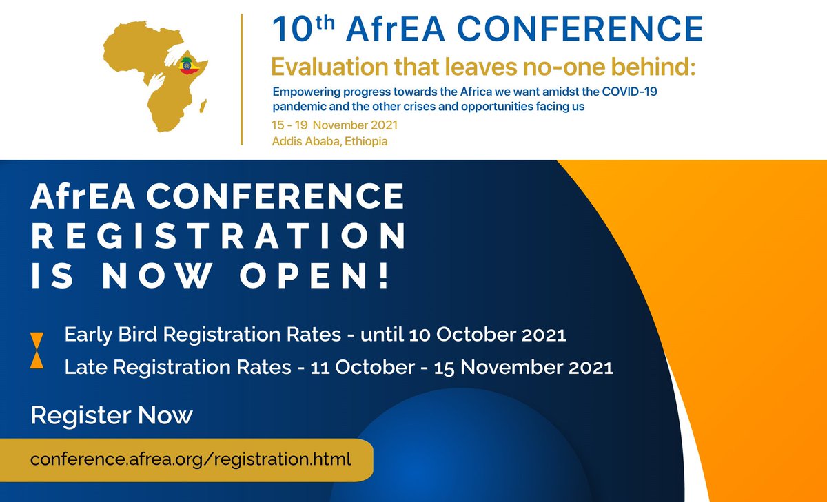 AfrEA_YEE's tweet photo. Registration for the African Evaluation Association (AfrEA) Conference is now OPEN!
We look forward to welcoming you to one of our Professional Development Workshops with leaders in the evaluation world. 

Register 👉https://t.co/C8X979gjMP https://t.co/OXNjcmzo3w