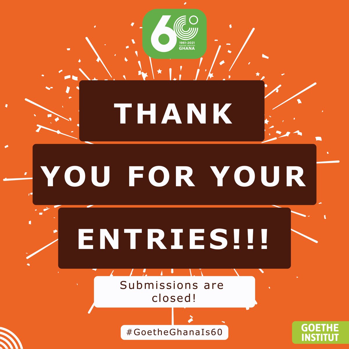 Thank You for Your Entries🥳. 

We've had a lot of Submissions 😍 and the Finalists would be Announced on Monday.
____
#giveawaycontest #artfromafrica #goetheinstitut #GoetheGhanaIs60 #goetheinstitutghana #germancourse