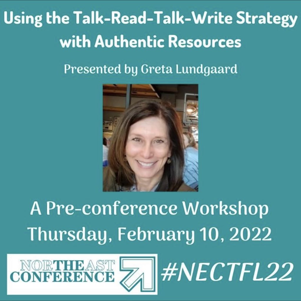 Sign up to @gretafromtexas PCW at #nectfl22 to learn more about how #authenticresources help you grow better readers and writers. Register today at NECTFL.org/conference @actfl @NECTFL @QFIntl @NaTakallam #arabicteachers #worldlanguages